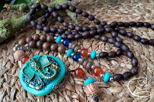 NEW - Long Boho Beaded Necklace Elephant (Reverse) Design - Beaver Moon Leather - BML49