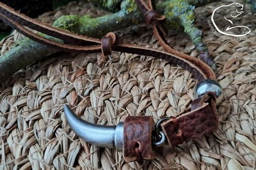 NEW - Adjustable Leather and Metal Viking Style Claw Pendant Necklace - Beaver Moon Beaver