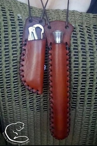 A fire storm leather neck sheath worn by BB