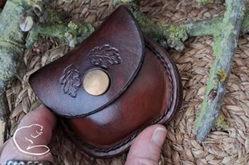Leather hand stitched cute mini pouch by BB with acorn leaves press stud
