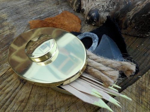 Fire-hudson bay tinderbox-brass-new pic-lens lid on