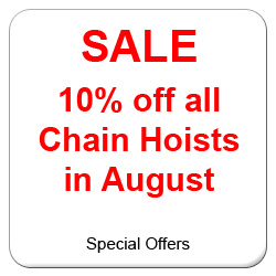 Sale on all manual chain hoists and electric chain hoists.  Including Yale, Stahl, Demag, SWL and CM