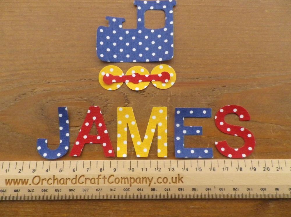 TRAIN Set, Iron On Fabric. Personalised Choice of Name up to 7 letters (No 