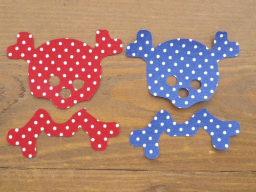 2 Skull & Crossbones. Shabby Chic Floral/Dotty Fabric Iron On Applique