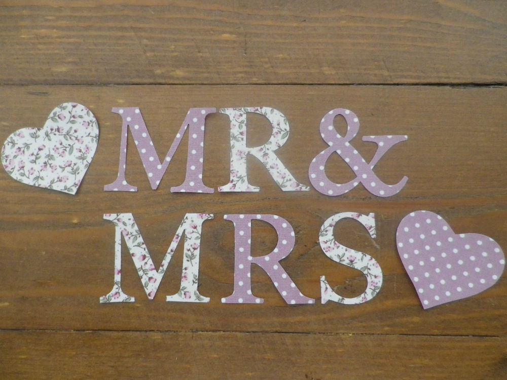 5cm Iron on SHABBY CHIC Floral/Dotty Fabric MR & MRS (No Sew)