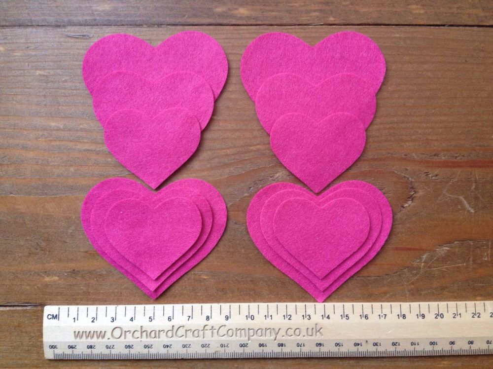 12 HEARTS in Quality Felt for Craft & Sewing in 26 Colours