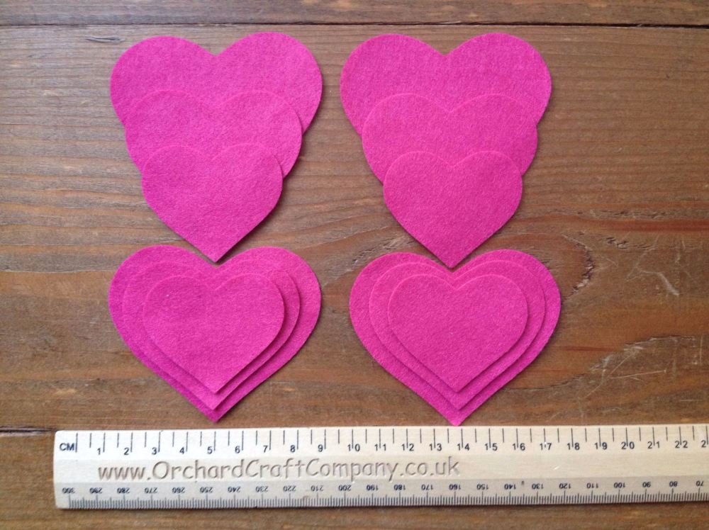 12 Self Adhesive Hearts in Quality Felt for Craft 