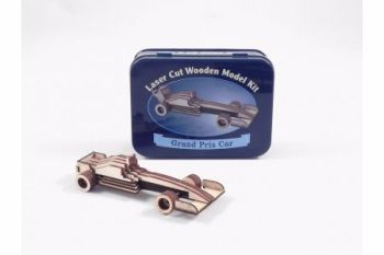 Grand Prix Car Laser Cut Wooden Model Kit, Gifts in a Tin