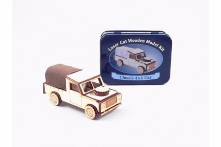 Classic 4x4 Car Laser Cut Wooden Model Kit, Gifts in a Tin