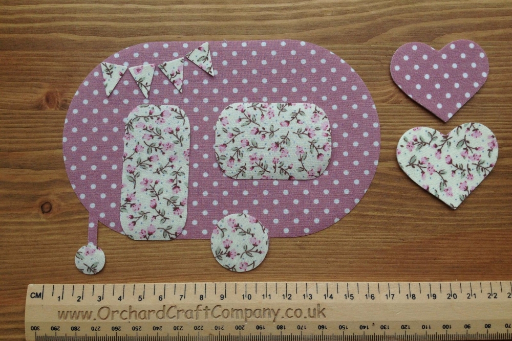 Iron On Fabric Pretty Caravan  Floral/Dotty with  Mini Bunting and Hearts