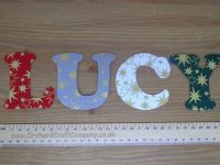 2 x Iron on Christmas Fabric 7.5cm letters. Christmas Colours
