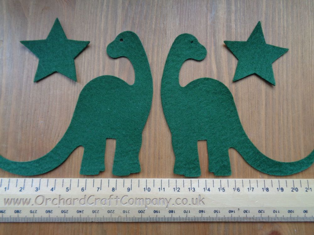 2 Iron On Fabric Dinosaurs,  Felt Plain colours