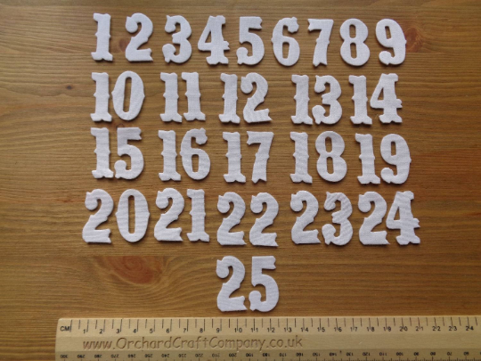 Iron On Fabric Advent Calendar Numbers, 3 cm , No Sew,Plain Colours