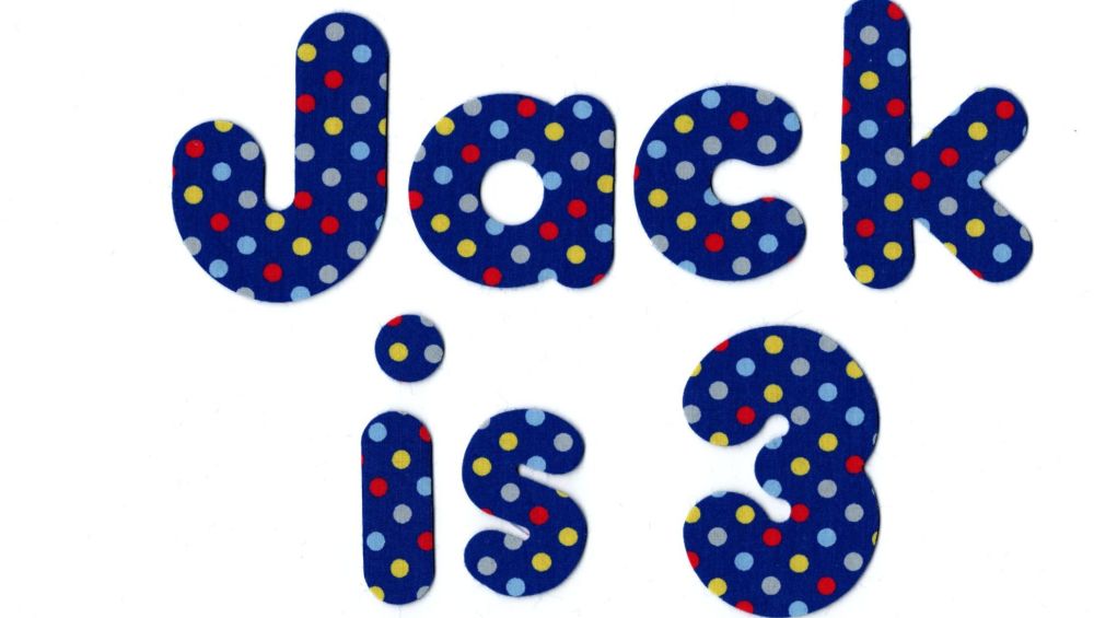 Iron On Fabric Upper/Lowercase Letters and Numbers 7.5 cm (3 Inch) Dotty