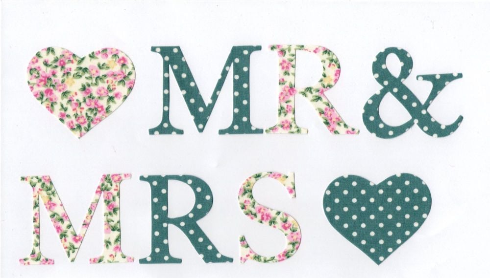 Iron on  Floral/Dotty Fabric MR & MRS Letters