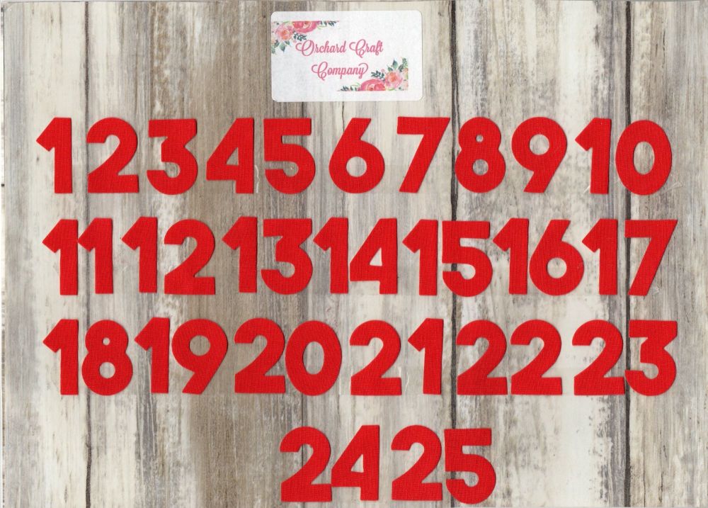 Iron On Fabric,  3 cm Advent Calendar Numbers, No Sew,Plain Colours, Block Font