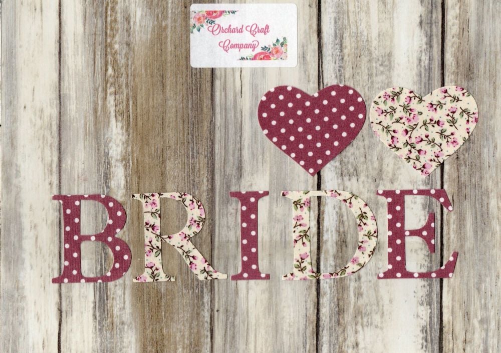 BRIDE, Iron On Fabric Letters 5 cm (No Sew)