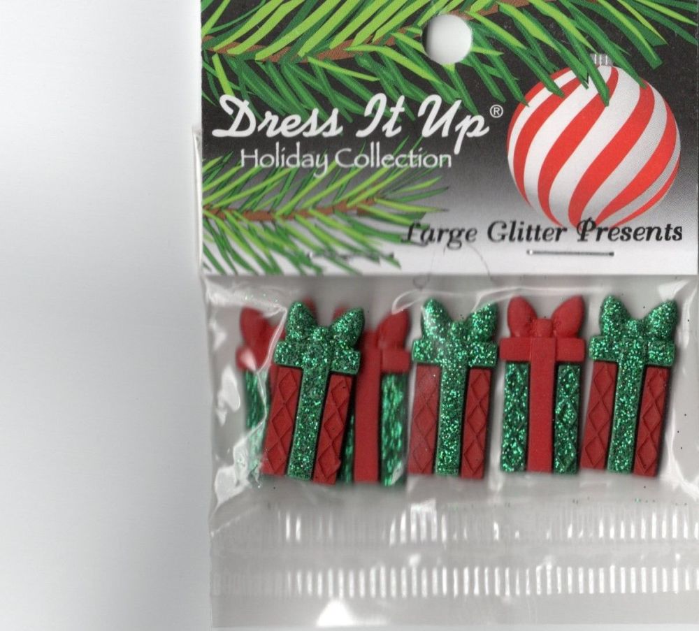 Dress It Up Buttons -Large Glitter Presents