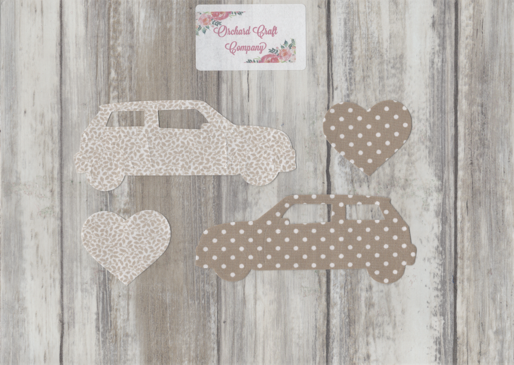 Fabric Iron On Mini Cooper Cars, Dotty/Floral