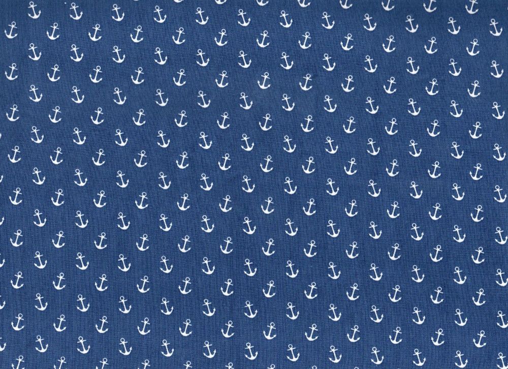 Nautical Navy Blue Anchors 100% Cotton Fabric.