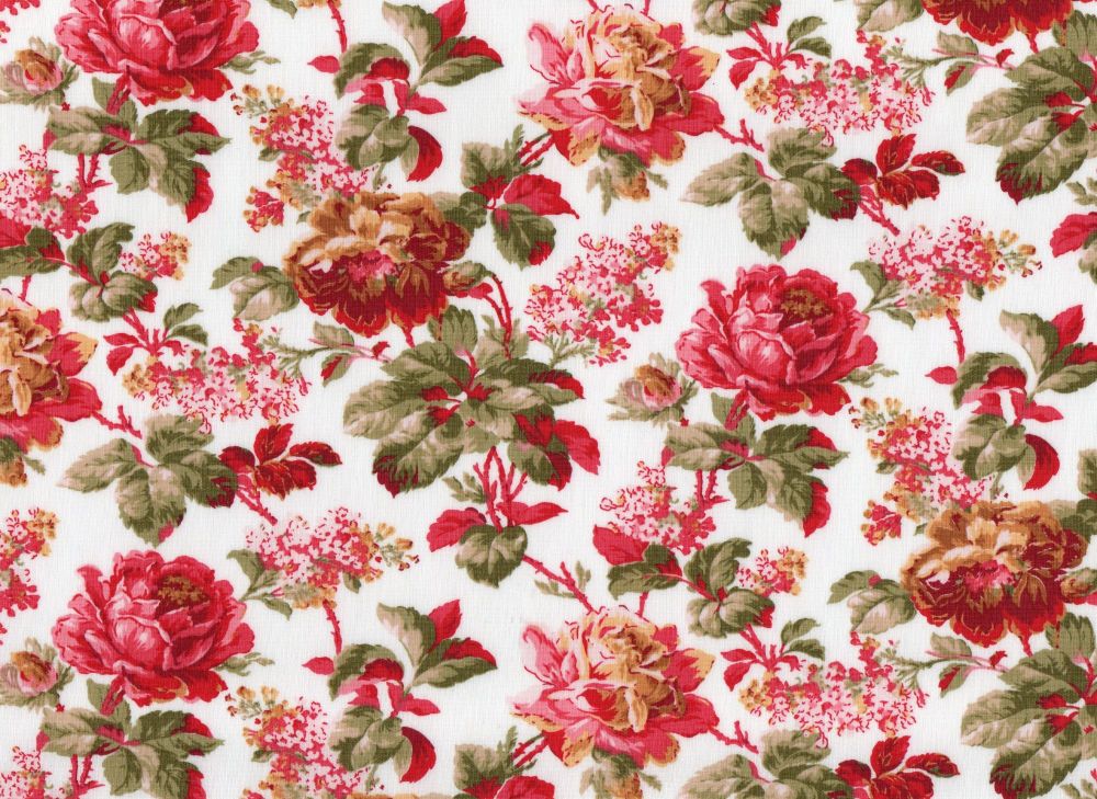 Cotton Fabric, Bright Red Floral