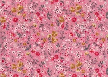 Floral fabric, Mustard ,Grey, White and pink Flowers,100% Cotton Poplin