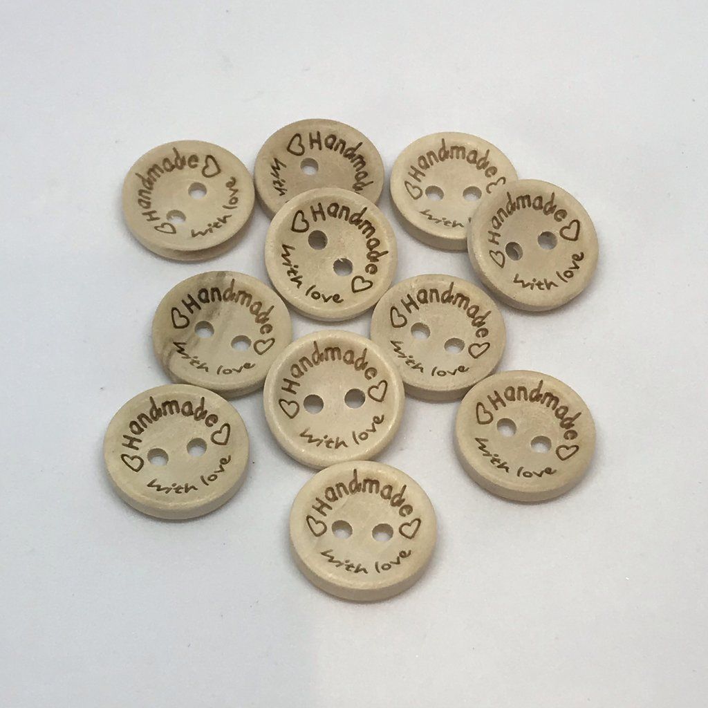 15 mm wood Buttons, Handmade with Love