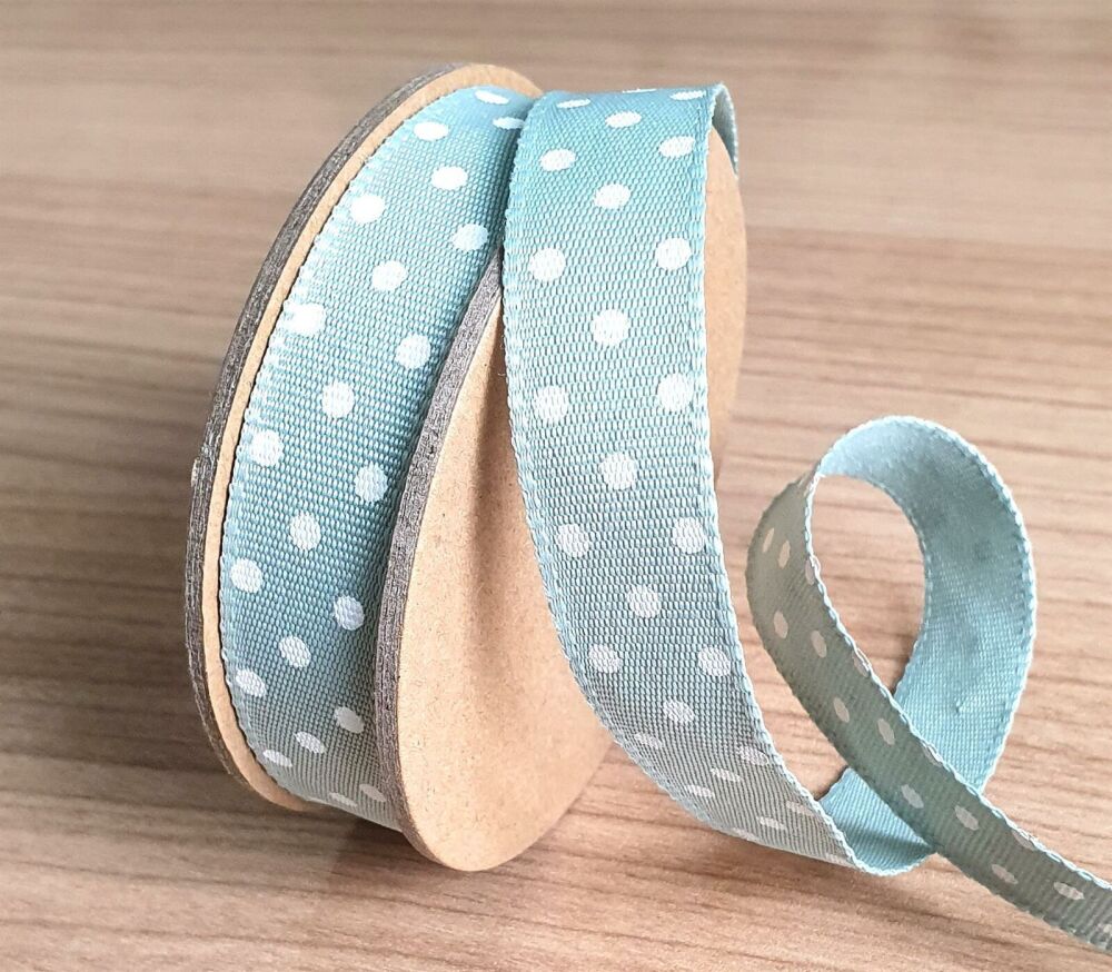 East of India Ribbon,Blue with Cream Polka Dot