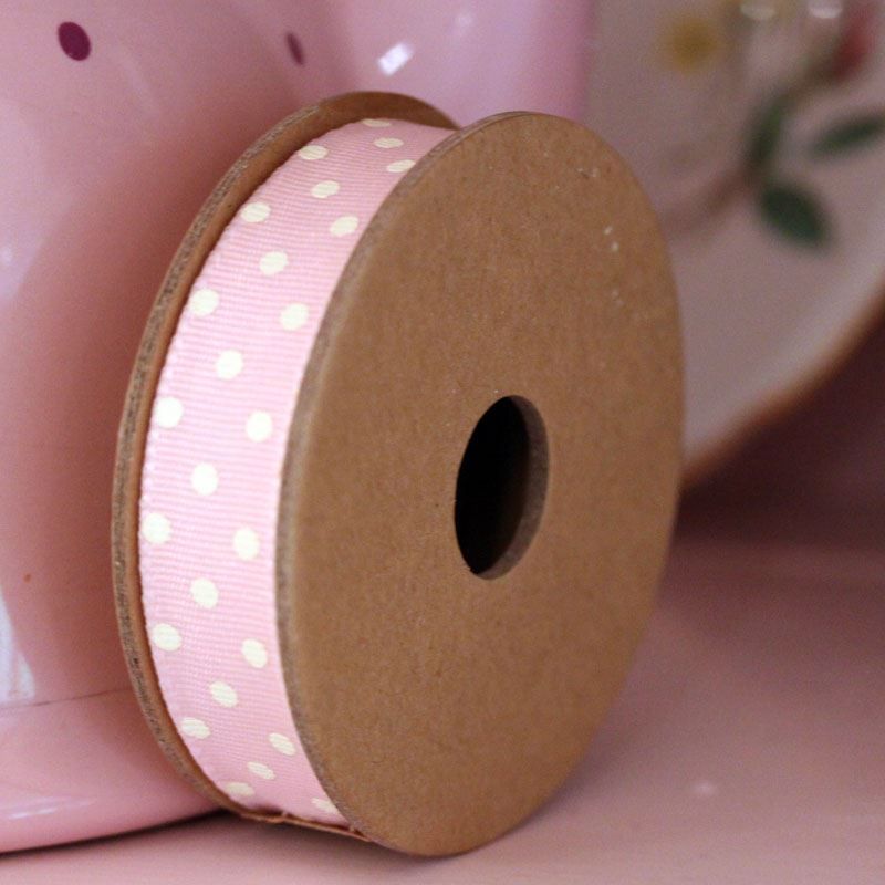 East of India Ribbon,Pink with Cream Polka Dot