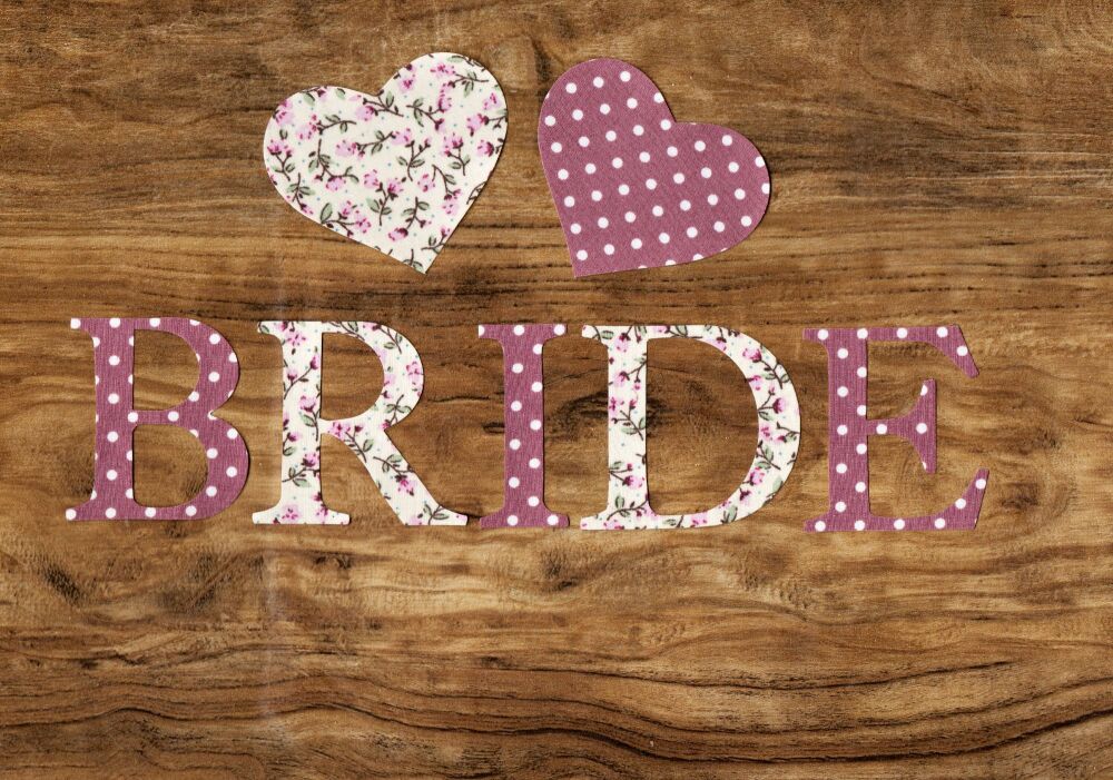 BRIDE, Iron On Fabric Letters 5 cm (No Sew)