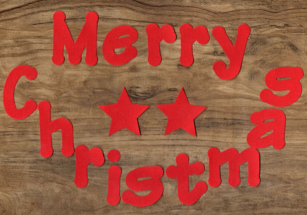 Merry Christmas  Iron on Fabric 5 cm letters. Lollipop font. Plain colours