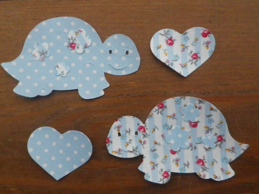 Fabric Iron On TORTOISES x 2 with matching HEARTS 