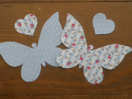 2 Iron On BUTTERFLIES Shabby Chic Floral/Dotty Fabric