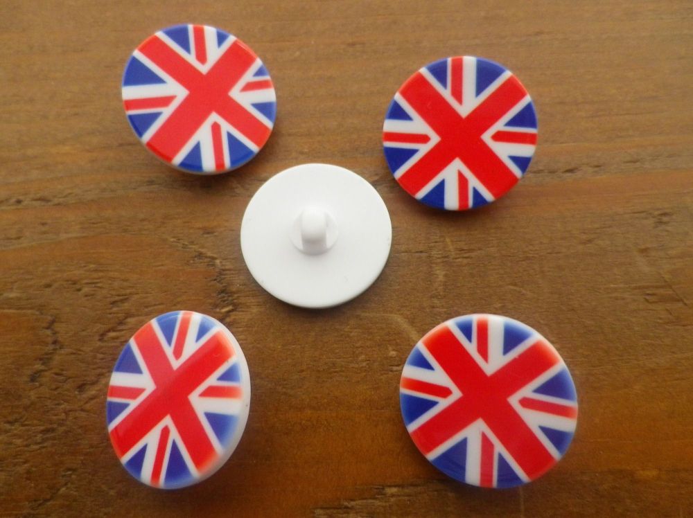 5 - Union Jack Buttons -  23 mm -  with Shanks
