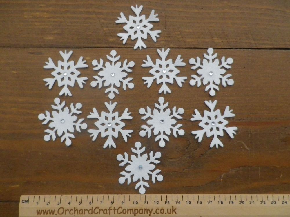 10 Self Adhesive Pretty White Felt Snowflakes and gems