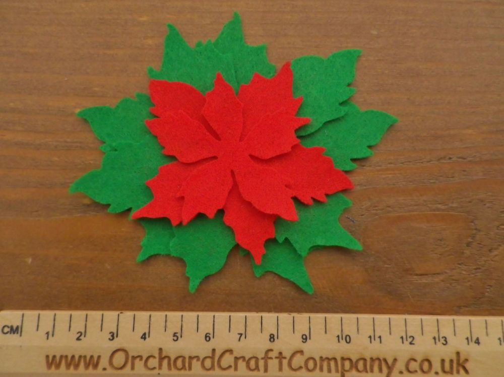 Tattered Christmas Poinsettia x 2, In Red and Green Felt