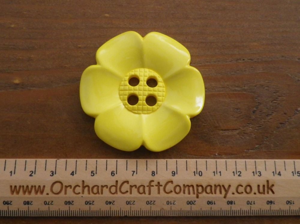 Sunny Yellow, Large Clown Flower Button. 64 mm