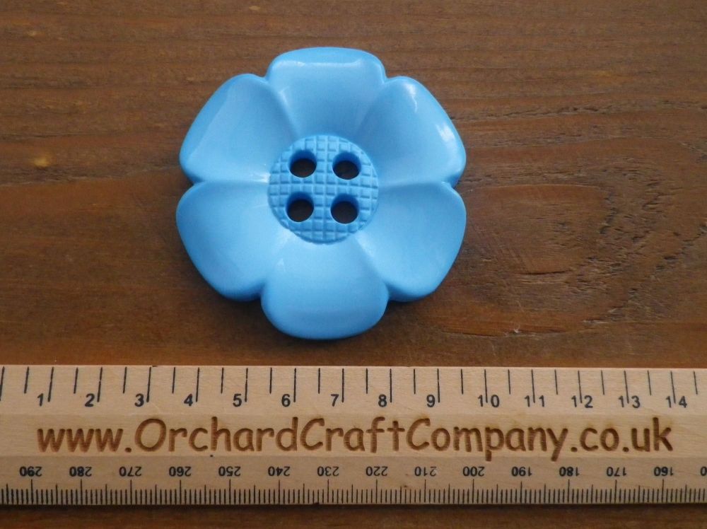 Light Blue, Large Clown Flower Button. 64 mm
