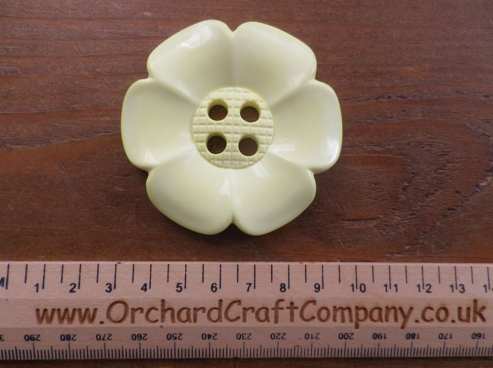 Pale Yellow, Large Clown Flower Button. 64 mm