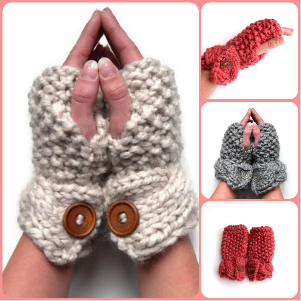Chunky Moss Stitch Gloves with cable cuff