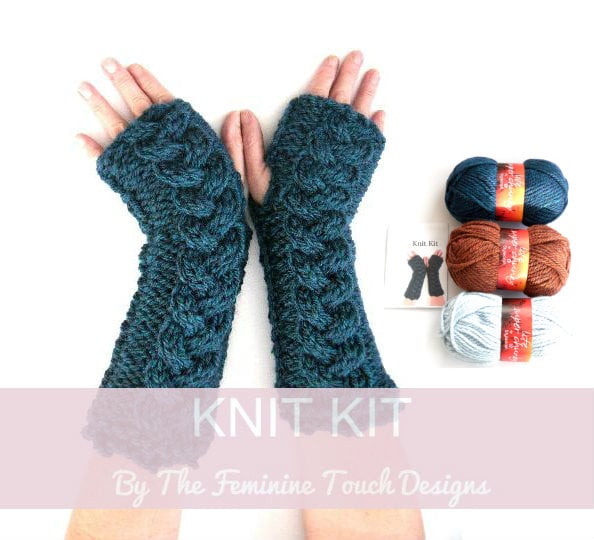 Chunky cable arm warmers knitting kit