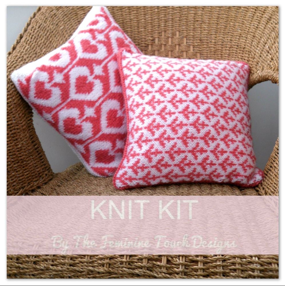 Knit Kit for valentine hearts & cupid arrows cushion