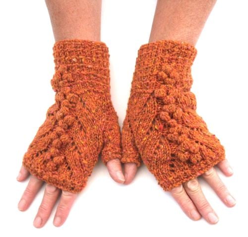 Orange Tweed Lace Fingerless gloves, 100% wool