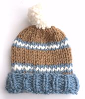 Brown and Blue Wool Beanie Hat   SALE