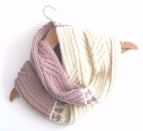 Baby Alpaca Wool Cowl in pink / cream