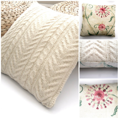 Wool Cabled / Floral Cushions