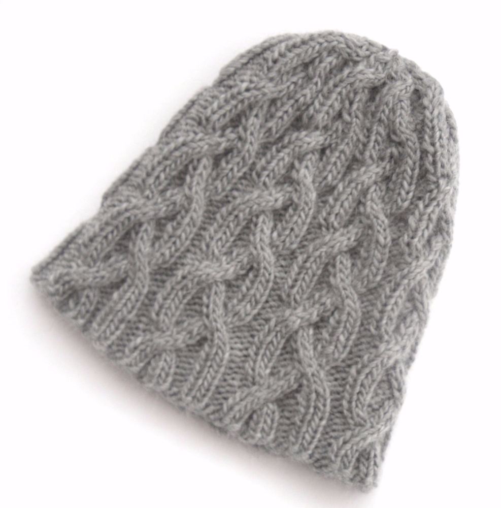 Unisex grey cabled beanie hat