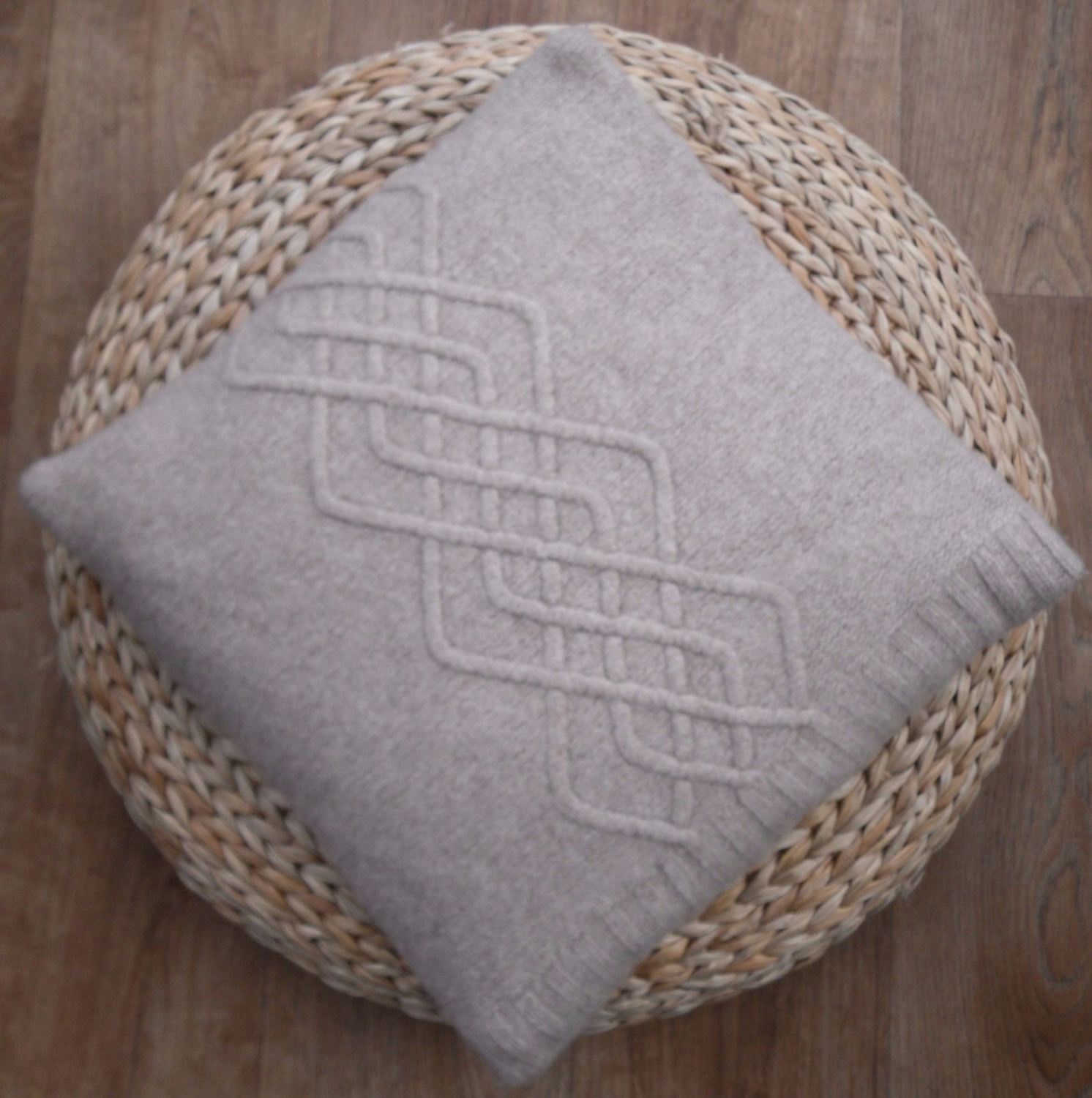 Recycled Cushion cover | Taupe Cable Knit | Vintage button fastenings