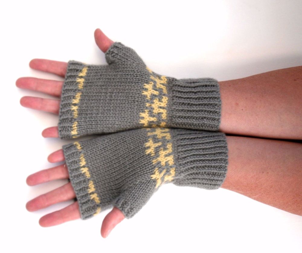 Grey / Lemon Fingerless gloves