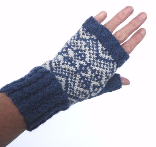 Blue / Grey 100% wool Fingerless gloves